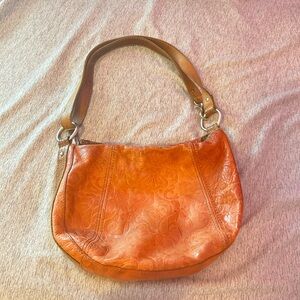 Fossil Crossbody Adjustable Purse Brown Tooled Embossed Floral Leather Boho